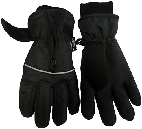 N'Ice Caps Adults Unisex Thinsulate and Waterproof Zip-Up Reflector Ski Gloves (Small/Medium, Black)