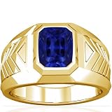 18K Yellow Gold Emerald Cut Blue Sapphire Mens Ring (GIA Certificate)