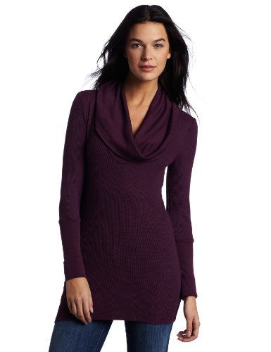 Splendid Womens Thermal Long Sleeve Cowl Top, Eggplant, Large