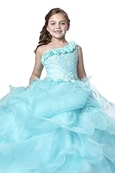Girls Floor Length Halter One Shoulder Organza Lace Crystals Sequined Crystal Flower-Girl Dress/Pageant Dress 