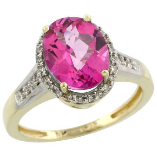 10k Gold ( 10x8 mm ) Halo Engagement Pink Topaz Ring w/ 0.107 Carat Brilliant Cut Diamonds & 3.10 Carats Oval Cut Stone, 1/2 in. (12mm) wide, size 8.5