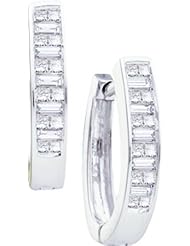 14KT White Gold 0.50 CTW Princess Bagguette Diamond Ladies Hoops Earrings