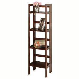 Tall Narrow Walnut Finish 4-Tier Foldable Shelf Bookcase by Winsome Woods