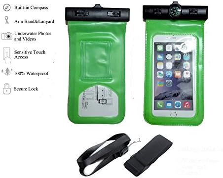 Waterproof Case Bag, Minco Pouch with Armband Cell Phone Dry Bag Cover Universal Attach to the Compass Outdoor for iPhone 6S Plus, Samsung Galaxy S7, LG G5 and other Phones Below 5.5 inches (Green)