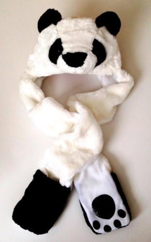 Panda Bear Long Animal Faux Fur Head Trapper Hat Hood / Scarf / Snood / Gloves all in one Ladies / Men / Kids / Children by Fashion Animal combo