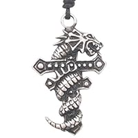 Dragon Cross Pewter Pendant Necklace