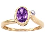 14K Yellow or White Gold Simply Oval Gemstone and Diamond Promise Ring-Amethyst-full, half sizes from 5-8.5