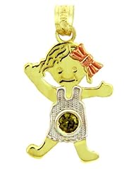 Baby Girl Rose Hair Bow CZ Light Green 14K Tri-Color Charm