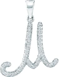 0.17CTW-DIAMOND INITIAL-"M" PENDANT 10K White-gold Real Charm Pendant