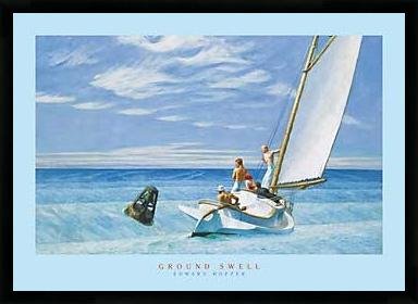 Bild mit Rahmen: Edward Hopper, Ground Swell, 70 x 50 - Aluminium Basic M: Schwarz matt