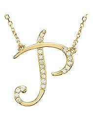 14K Yellow Gold Diamond Initial Necklace "P" -- LIFETIME WARRANTY