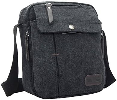 The Ninth Day Men's Casual Outdoor Vintage Canvas Multifunction Travel Satchel Small Messenger Shoulder Bag (Black)