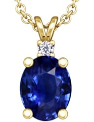 18K Yellow Gold Oval Cut Blue Sapphire And Round Diamond Pendant