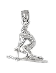 CleverSilvers Sterling Silver Pendant 3-D Skiing, Snowboard