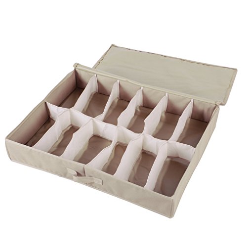 StorageManiac Underbed Shoe Organizer, 27.56 by 21.65 by 5.31-Inches, 12-Pair, Light Brown