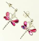 Beautiful Natural Pink Abalone Paua Shell Dragonfly Earrings In Gift Box - B