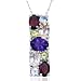 Rhodium Overlay Sterling Silver Multi-Gemstone Pendant, 18"