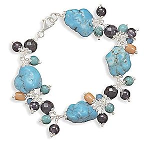7.5 Inch Turquoise Nugget Bracelet with Amethyst, Coral and Turquoise Beads