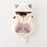 【Mrs.Camellia】選べるサイズ！　動物　ベスト　子供用　耳付きフード　アライグマ　かわいい　秋冬 (120サイズ, 白)