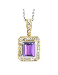 Rectagular Pendant With A Cushion Center Stone In 18K Yellow Gold With A 0.55 ct. Genuine amethyst Center Stone.