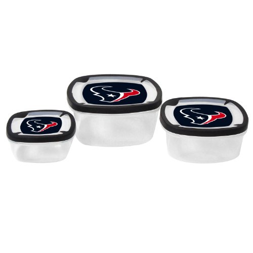 NFL Houston Texans Nesting Square Containers, 7.2-Cup; 3.5-Cup; 2.1-Cup,  Clear, Piece of 3