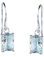 Ze Sterling Silver 1.78ct 7x5 Emerald cut Aquamarine Earrings