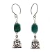 Sitting Laughing Buddha Dangle Earrings in Sterling Silver with Turquoise Gemstones and Twisted Sterling Silver Earwires, #7576