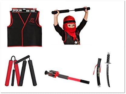 Child Ninja Costume ~ Includes: Nun Chucks, Sword, Blow Dart Set, Vest and Hood