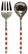 Decorative Stainless Steel Salad Servers Coral Colored and Natural Bone Handles