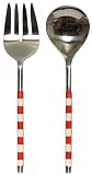 Decorative Stainless Steel Salad Servers Coral Colored and Natural Bone Handles
