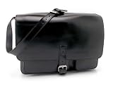SATTELLEDER schwarz Messenger Umhängetasche LEDER glatt - Tornister XL