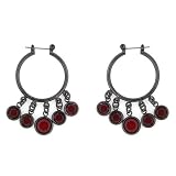 Lush Siam Red Hematite Tone Chandelier Hoop Earrings