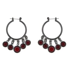 Lush Siam Red Hematite Tone Chandelier Hoop Earrings