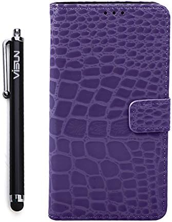 VISUN™ Samsung Galaxy Note 4 Case - Leather Croco Wallet Case Flip Cover with Credit Card ID Card Slot and Kickstand + Stylus Pen for Samsung Galaxy Note 4 (Purple)