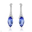 Earrings With 3.30ctw Precious Stones - Genuine Clean Diamonds and Tanzanites Made of 14K White Gold Length 26mm