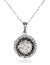 10k White Gold Black and White Diamond Center Cluster Pendant Necklace (1/2 cttw, I-J Color, I2-I3 Clarity), 18