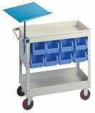 Lyon BB3030BP Service Cart with 16 Plastic Bins and Adjustable Platform Tray, Steel, 16 Width x 30 Depth x 32 Height, Wedgewood Blue