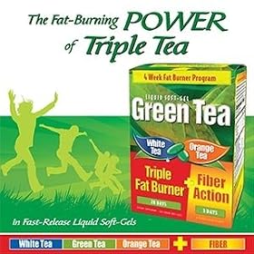 Green Tea, White Tea, Orange Tea Triple Fat Burner - 120 Liquid Softgels + 6 Fiber Action Drink Packs
