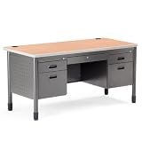 Heavy Duty Executive Double Pedestal Desk Maple Top Finish/Charcoal Base