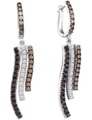0.81 cttw 14k White Gold Hoop Drop Earrings Black Diamond Hoop Drop Earrings (Real Diamonds: 4/5 cttw)