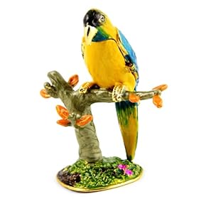  Objet DArt Release #160 The Blue Throated Macaw inch Critically Endangered Species Parrot Handmade Jeweled Enamel Metal Trinket Box