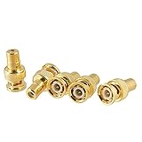 uxcell コネクタ BNCオス RCAメス RFコネクタアダプタ　金属メッキ 金属コネクタ ゴールドトーン 端子5個入り
