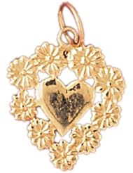 Dazzlers Solid 14k Gold Heart in Flowers Charm Pendant Available in three colors from jewelsberry (weights: 0.9 grams only)