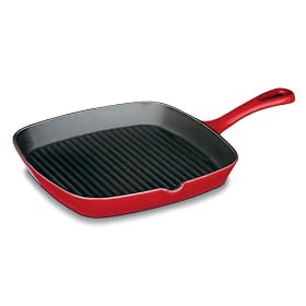 Click here to buy Cuisinart Chef's Classic Enameled Cast Iron 9-1 4-Inch Square Grill Pan, Red Matte Black... by Cuisinart.