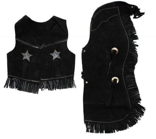 Childrens Western Vest & Chaps Set-black or Brown Suede Leather, S, M or L (Medium4-6Black)