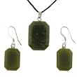 British Columbian Sepentine Jade Octagon Pendant and Earring Set - Pendant 16mm x 22mm, Earrings 12mm x 17mm - Adjustable Cord Necklace