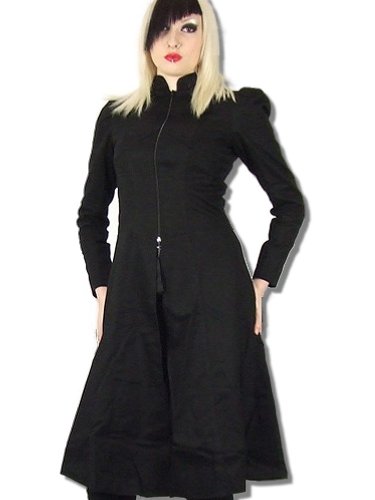 (ネセサリーイヴィル) NECESSARY EVIL プックリ袖 後ろ編み上げ Aライン 立ち襟 長袖 スプリング ロング コート 黒 wot089
