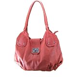 Twist Lock Red Genuine PU Leather Tote Handbag