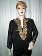 Womans Designer Black Floral Thread Emboridery Tunic Top Medium