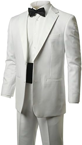 MONDAYSUIT Men's Modern Fit 2-Piece Suit Blazer WHITE Tuxedo & Trousers